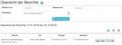 Beispiel Übersicht der Berichte