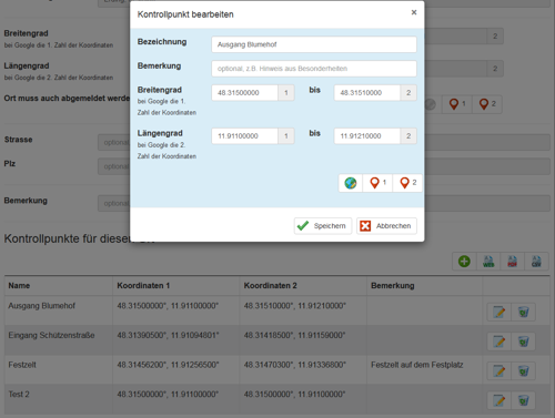 Beispiel Kontrollpunkte bearbeiten
