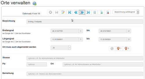 Beispiel Orte bearbeiten
